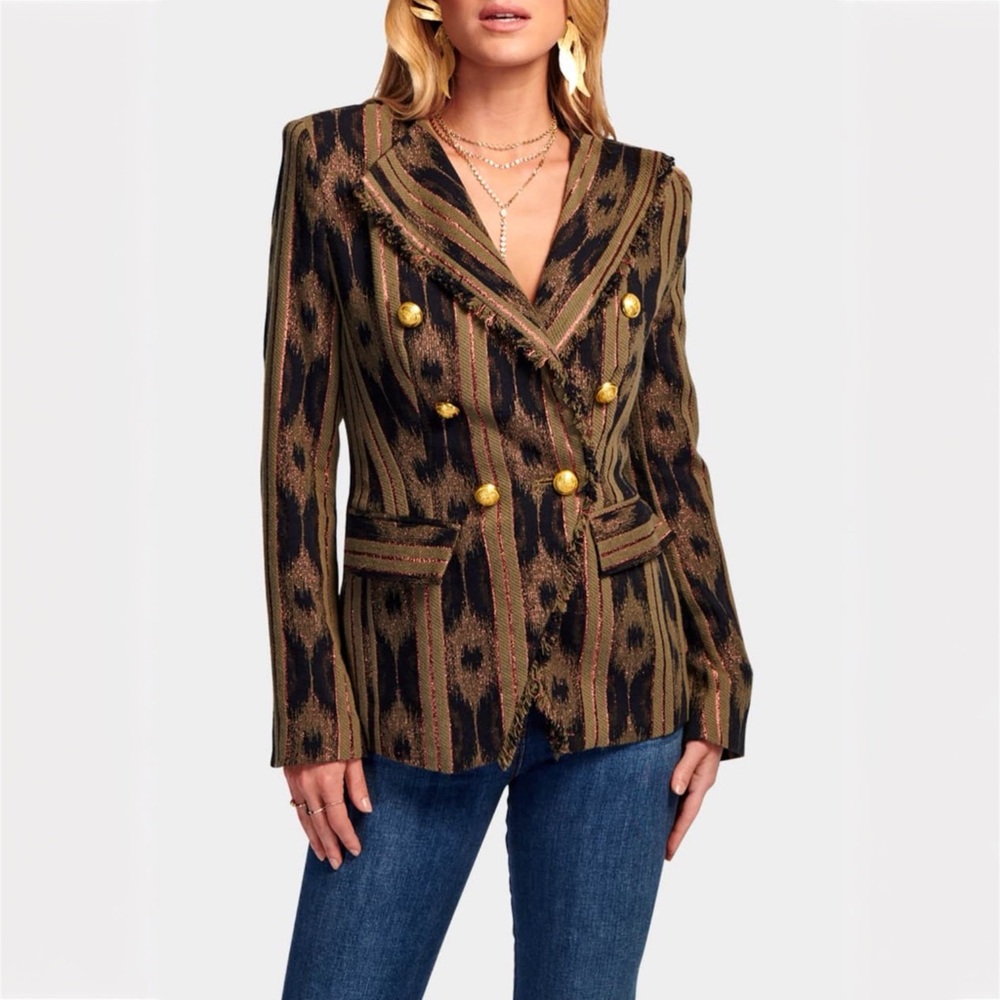 NWT Ramy Brook Gold and Black Patterned Blazer